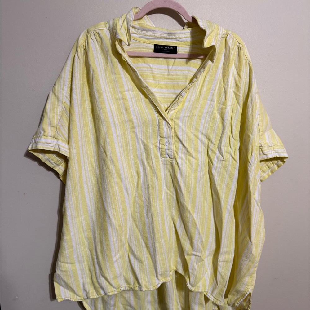 Lane Bryant Yellow Striped Casual Shirt